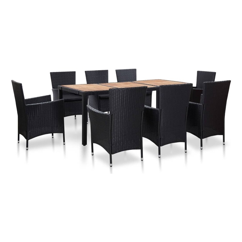 Afuera Living Contemporary 9 Piece Rattan Garden Dining Set in Black