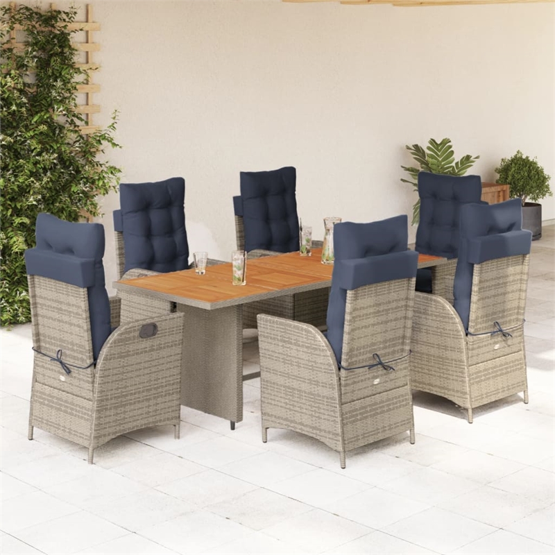 Afuera Living Contemporary 7 Piece Poly Rattan Garden Dining Set in Gray