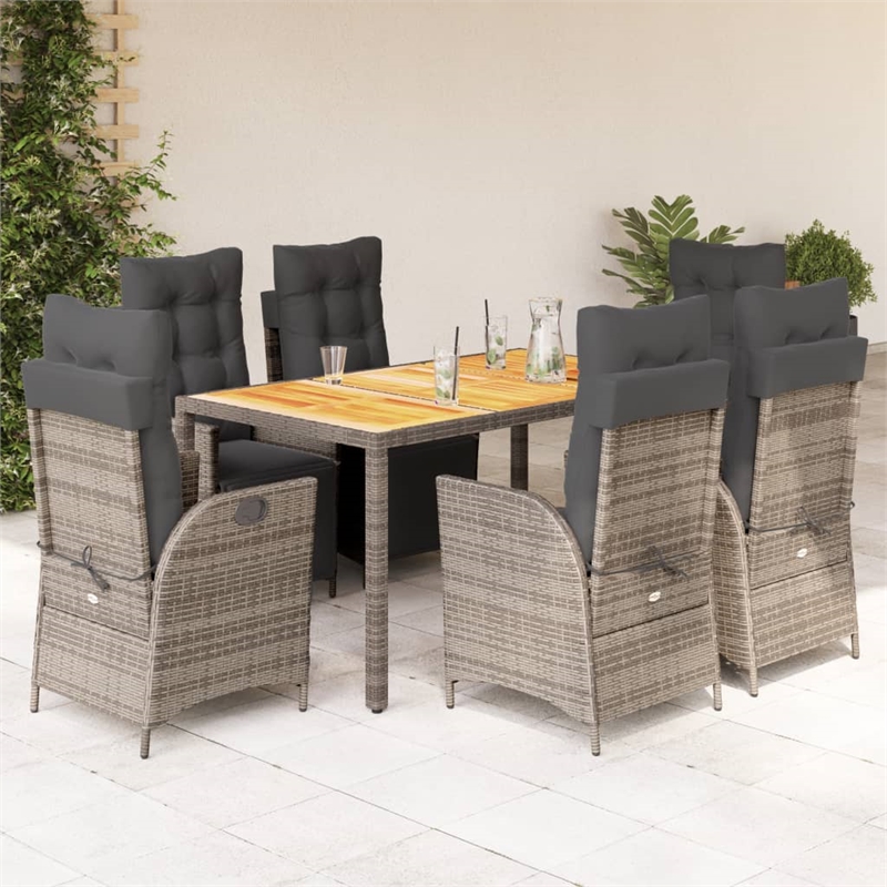 Afuera Living Contemporary 7 Piece Poly Rattan Garden Dining Set in Gray