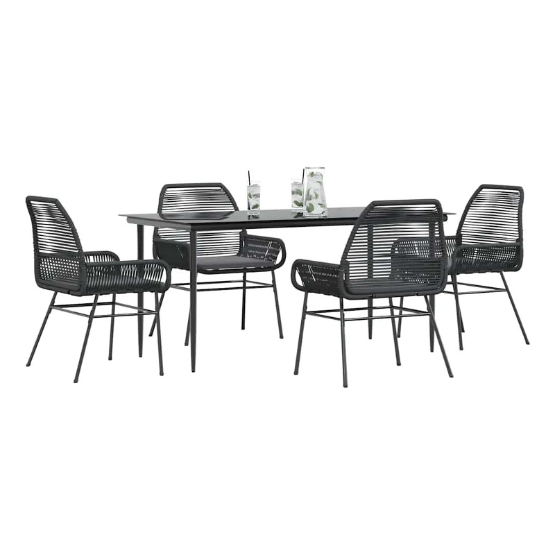 Afuera Living Contemporary 5 Piece Rattan Garden Dining Set in Black