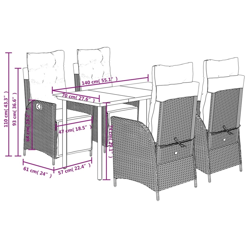 Afuera Living Rattan Garden Dining Set with Cushions in Black