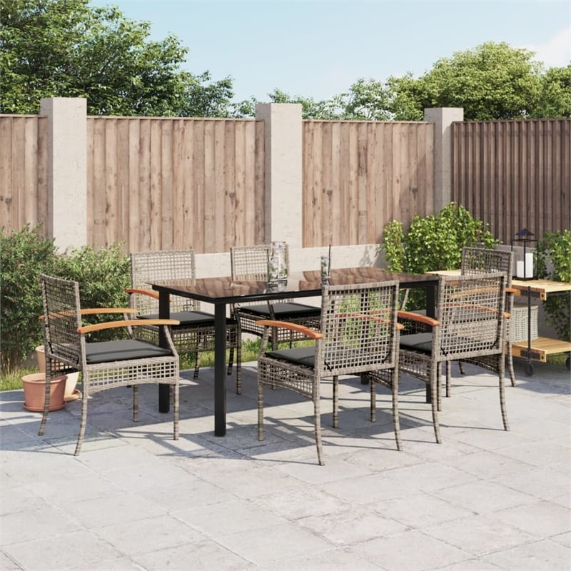 Afuera Living Contemporary 7 Piece Poly Rattan Garden Dining Set in Gray