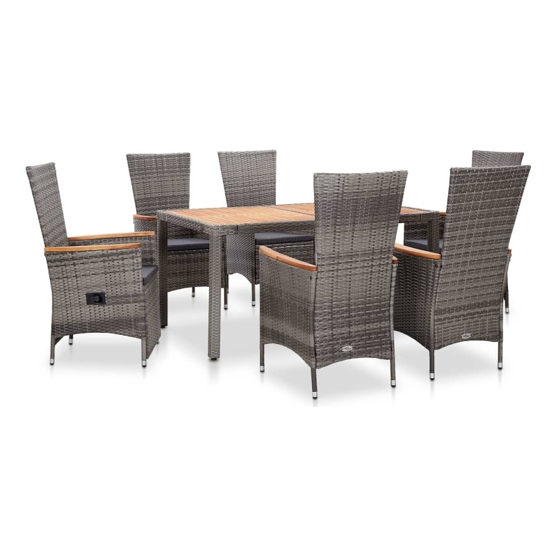 Afuera Living Contemporary 7 Piece Rattan Garden Dining Set in Gray