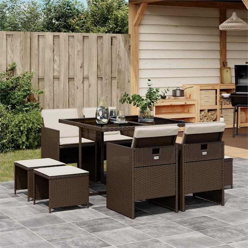 Afuera Living Poly Rattan Garden Dining Set in Brown/Cream White