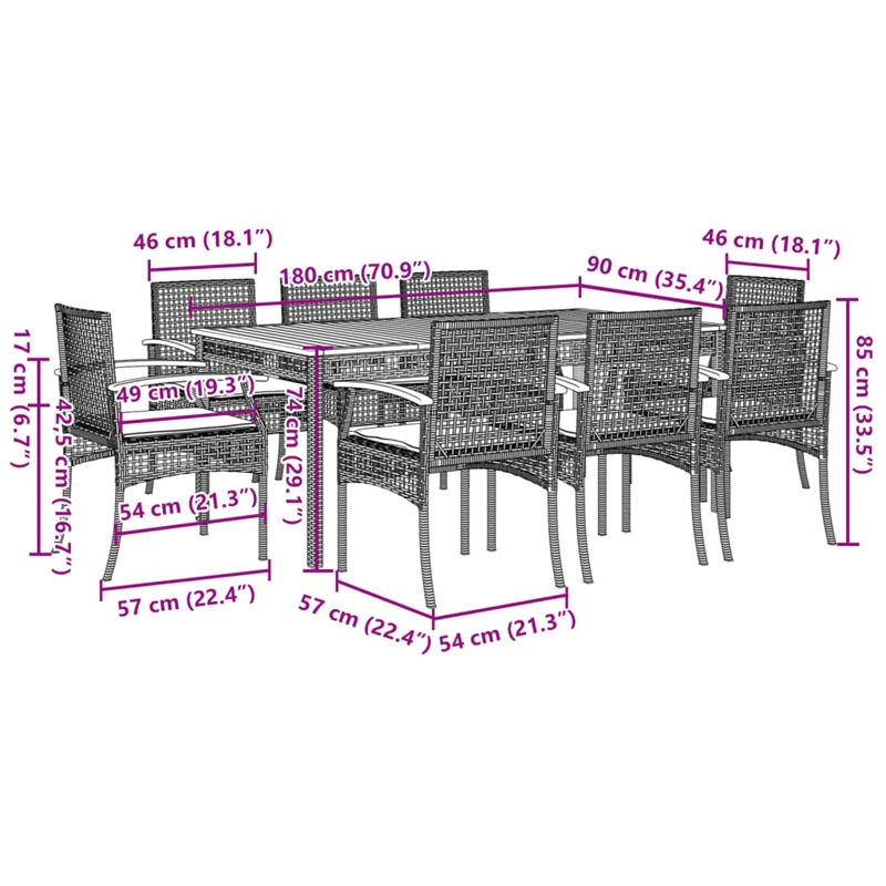 Afuera Living Contemporary 9 Piece Rattan Patio Dining Set in Gray