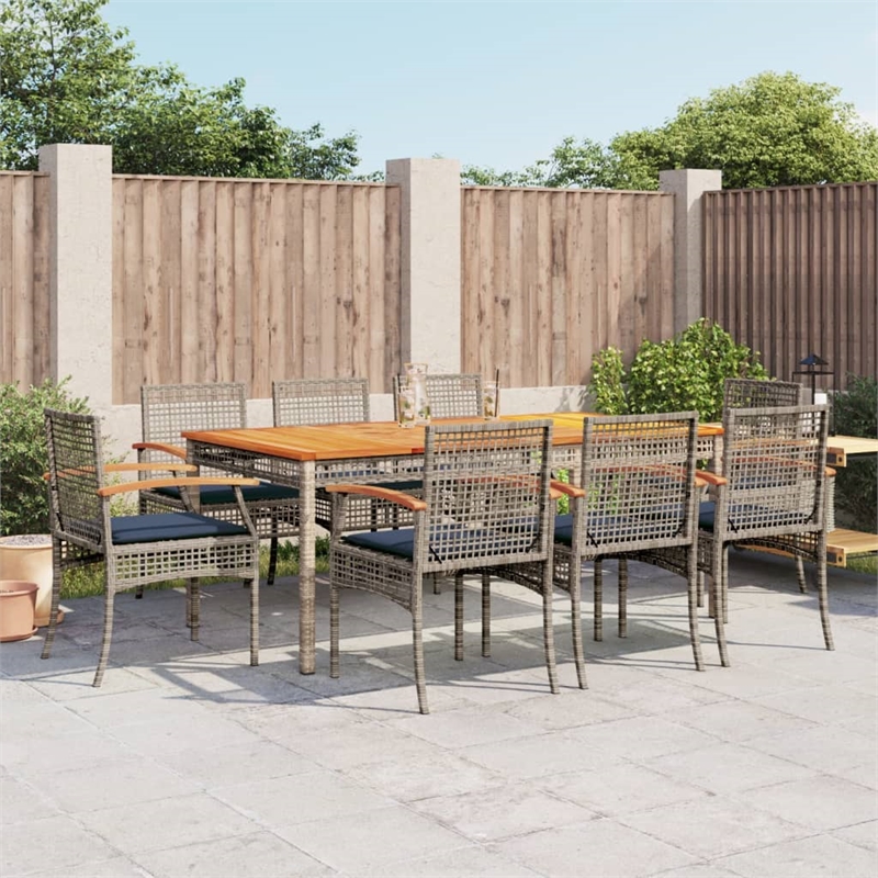 Afuera Living Contemporary 9 Piece Rattan Patio Dining Set in Gray