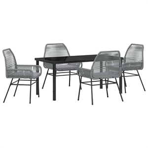 Afuera Living 5 Piece Poly Rattan Garden Dining Set with Cushions in Black