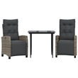 Afuera Living Contemporary 3 Piece Poly Rattan Garden Dining Set in Gray