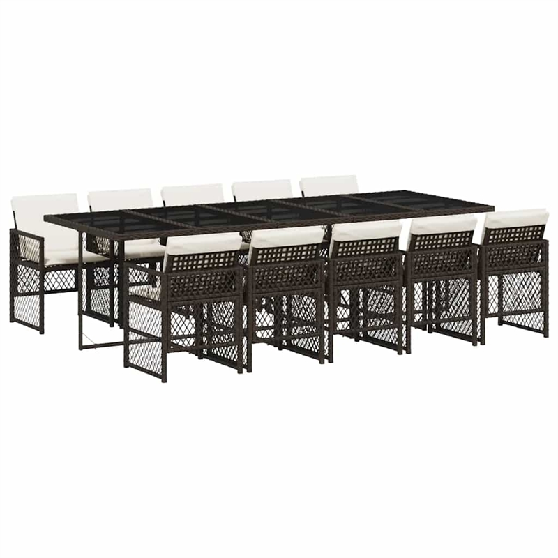 Afuera Living 11 Piece Poly Rattan Garden Dining Set in Brown/Cream White