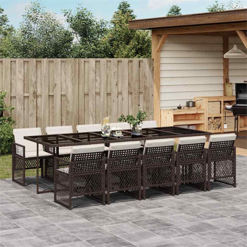 Afuera Living 11 Piece Poly Rattan Garden Dining Set in Brown/Cream White