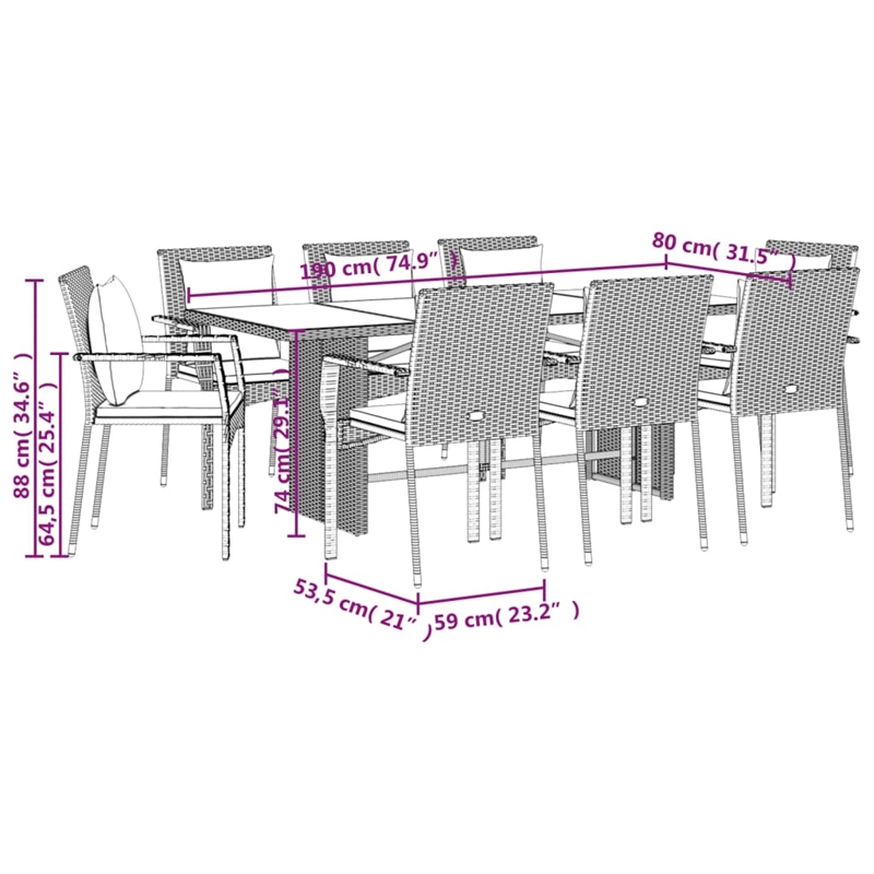 Afuera Living Contemporary 9 Piece Rattan Garden Dining Set in Gray