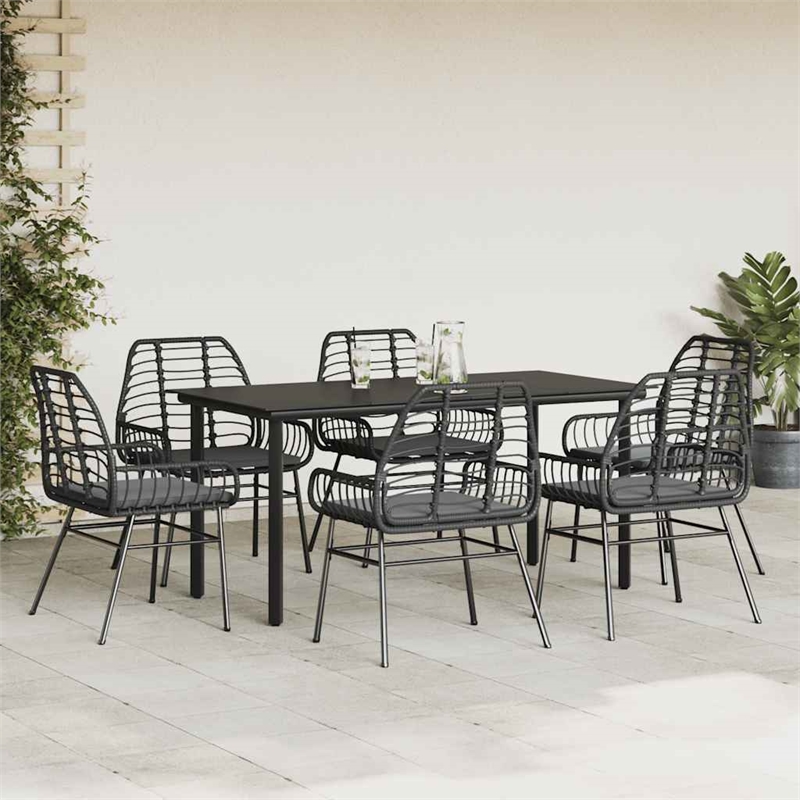 Afuera Living Contemporary Poly Rattan Garden Dining Set in Black