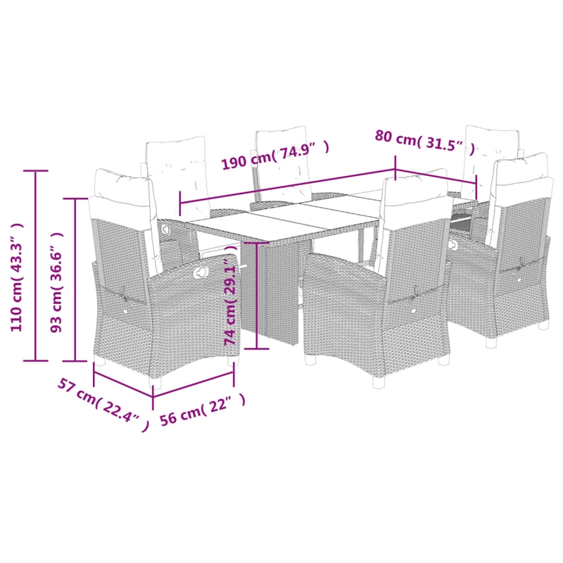 Afuera Living Contemporary 7 Piece Poly Rattan Garden Dining Set in Gray
