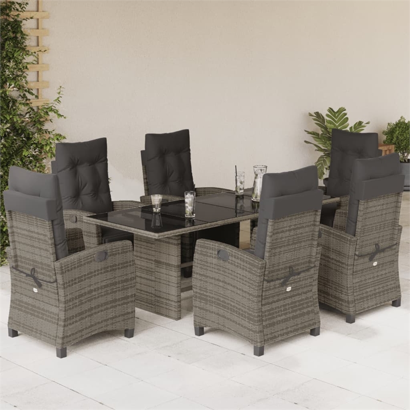 Afuera Living Contemporary 7 Piece Poly Rattan Garden Dining Set in Gray