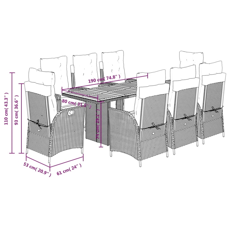 Afuera Living Contemporary Durable Rattan Garden Dining Set in Gray