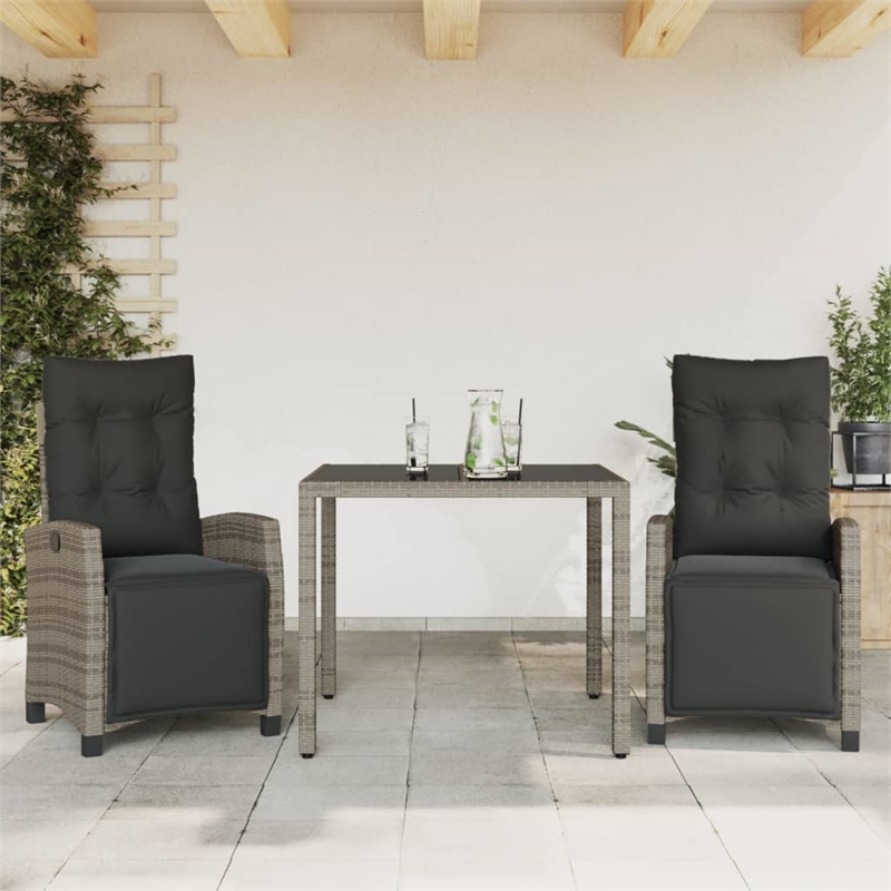Afuera Living Contemporary 3 Piece Poly Rattan Garden Dining Set in Gray