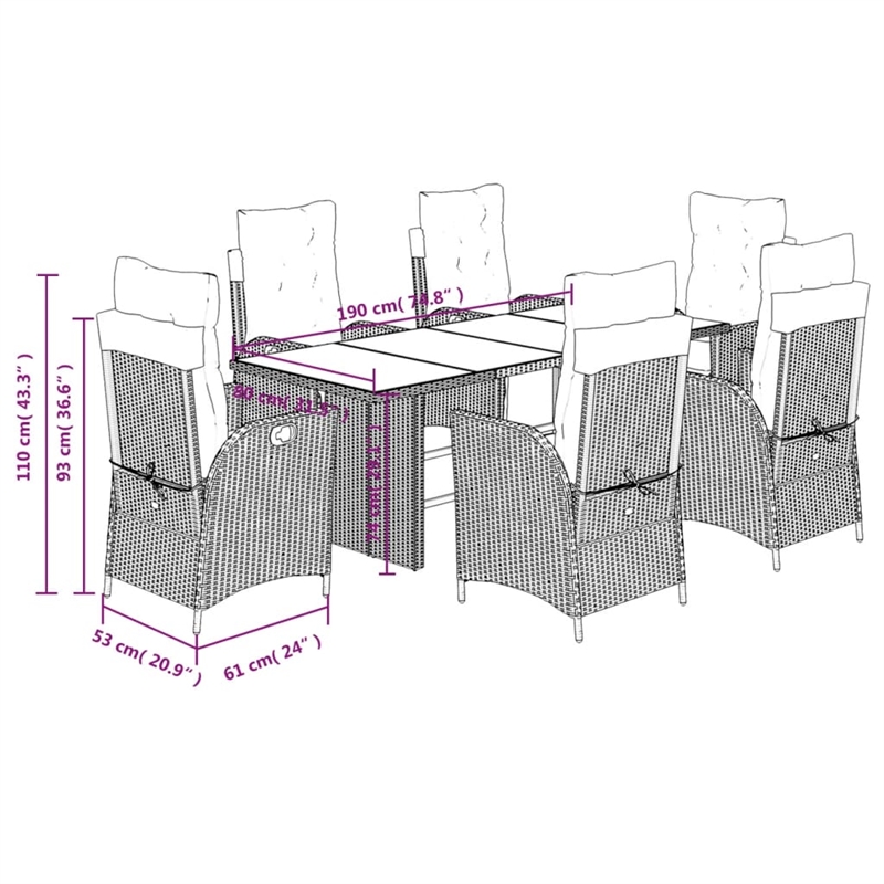 Afuera Living Contemporary 7 Piece Poly Rattan Garden Dining Set in Gray