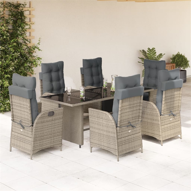 Afuera Living Contemporary 7 Piece Poly Rattan Garden Dining Set in Gray
