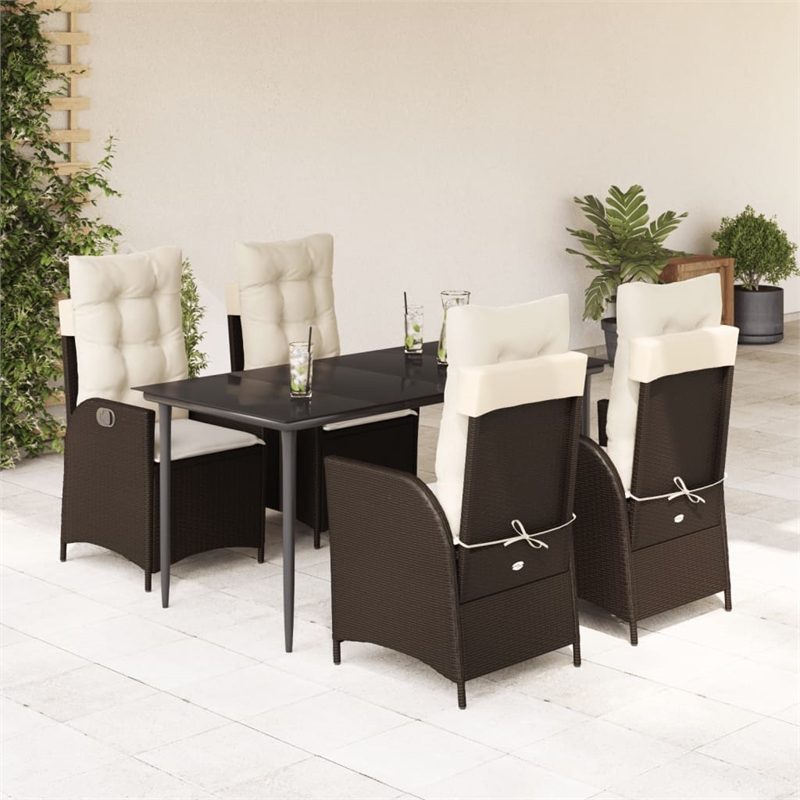Afuera Living Contemporary 5 Piece Rattan Garden Dining Set in Brown