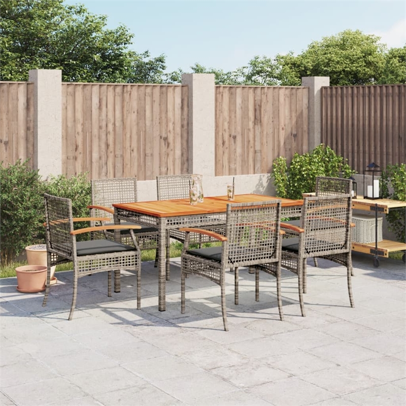 Afuera Living Contemporary 7 Piece Poly Rattan Garden Dining Set in Gray