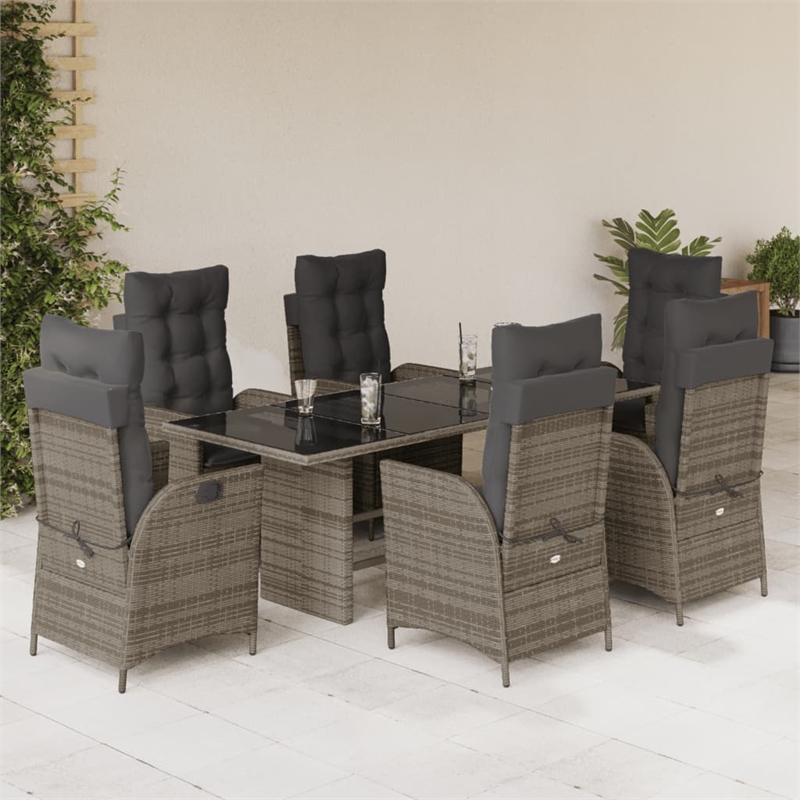Afuera Living Contemporary 7 Piece Poly Rattan Garden Dining Set in Gray