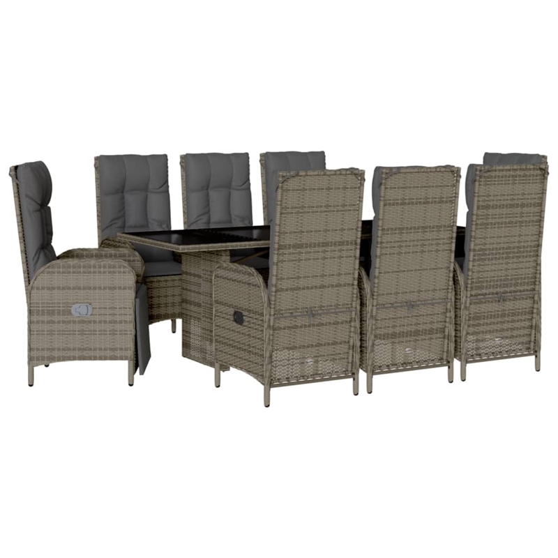 Afuera Living Contemporary 9 Piece Poly Rattan Garden Dining Set in Gray