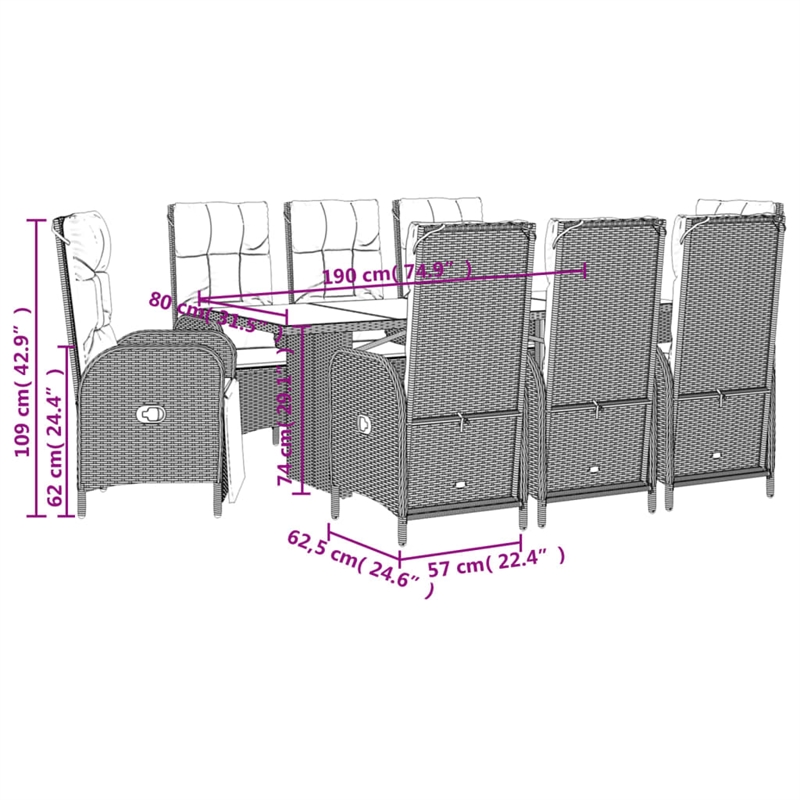Afuera Living Contemporary 9 Piece Poly Rattan Garden Dining Set in Gray