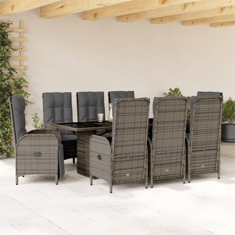 Afuera Living Contemporary 9 Piece Poly Rattan Garden Dining Set in Gray