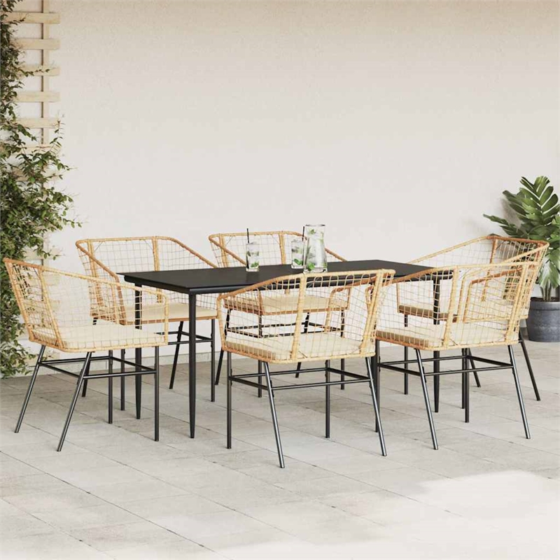 Afuera Living 7 Piece Poly Rattan Garden Dining Set in Black