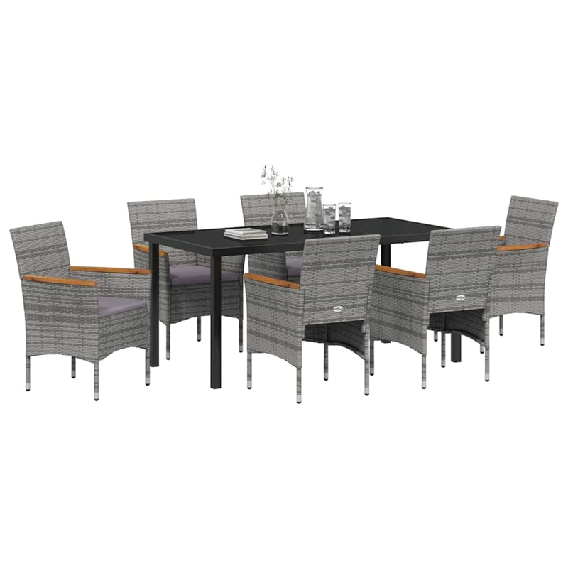 Afuera Living 7 Piece Poly Rattan Garden Dining Set with Cushions in Gray