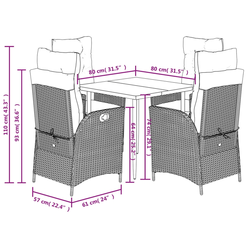 Afuera Living Contemporary 5 Piece Rattan Garden Dining Set in Gray