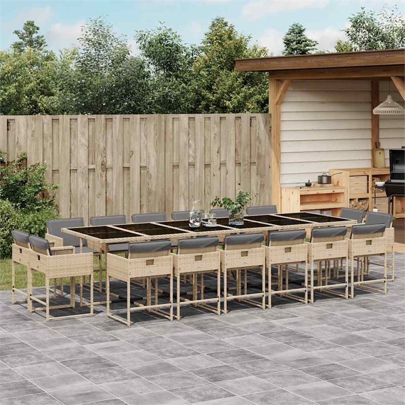 Afuera Living 17 Piece Poly Rattan Patio Dining Set in Beige