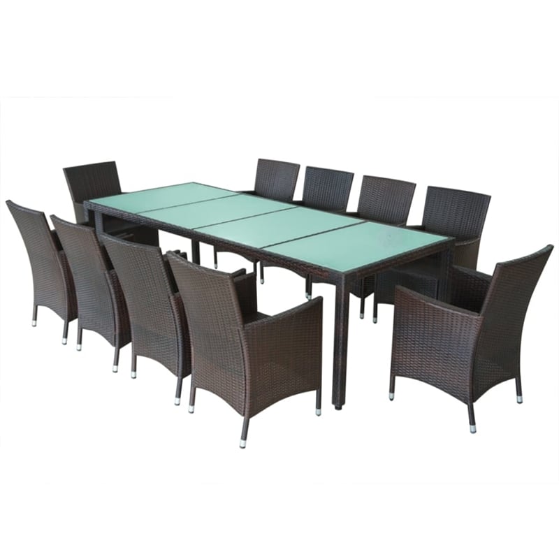 Afuera Living Contemporary Rattan Garden Dining Set in Brown/Cream white