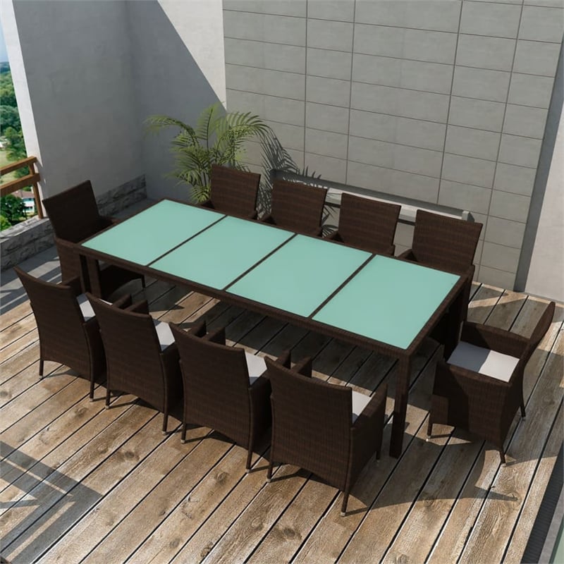 Afuera Living Contemporary Rattan Garden Dining Set in Brown/Cream white