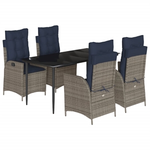 Afuera Living 5 Piece Poly Rattan Garden Dining Set in Gray/Black/Navy Blue