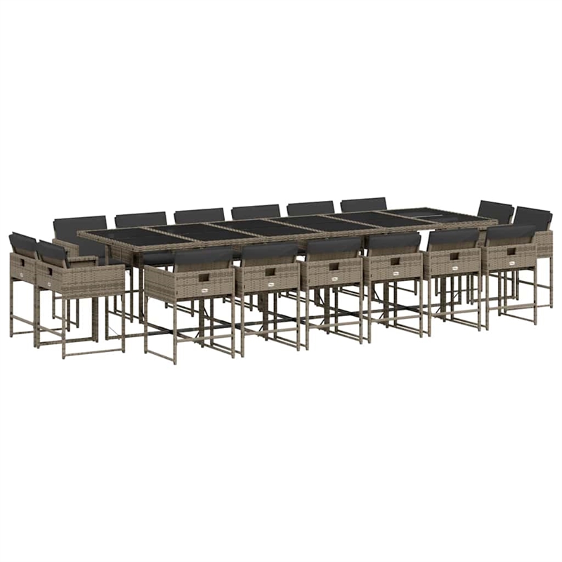 Afuera Living Contemporary 17 Piece Poly Rattan Patio Dining Set in Gray