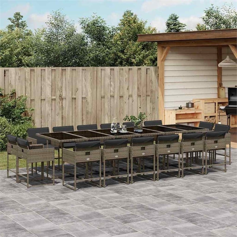Afuera Living Contemporary 17 Piece Poly Rattan Patio Dining Set in Gray