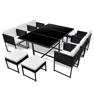 Afuera Living Contemporary 11 Piece Rattan Garden Dining Set in Black