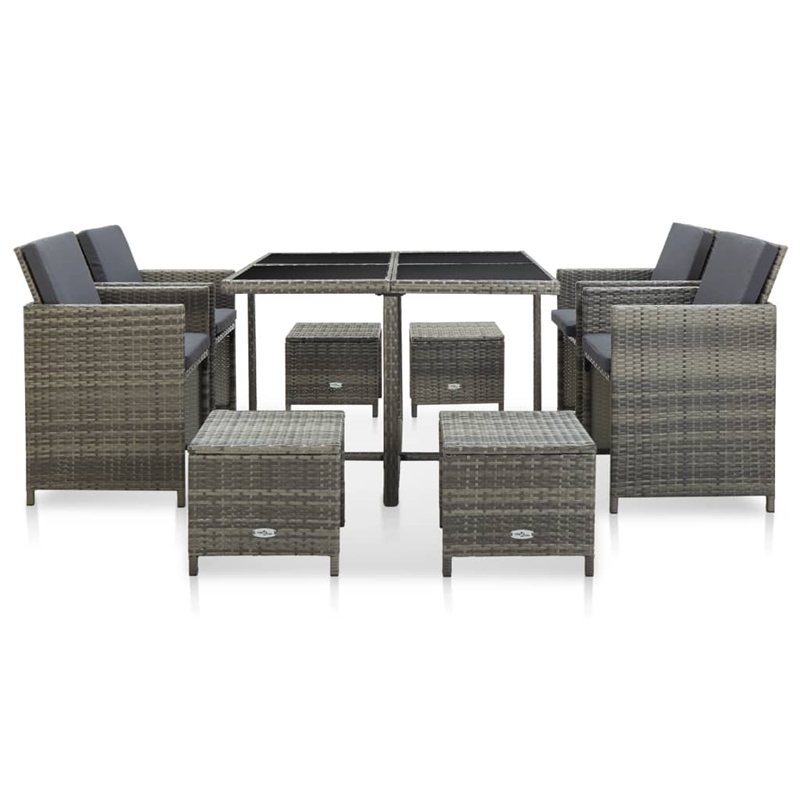 Afuera Living 9 Piece Poly Rattan Garden Dining Set with Cushions in Gray
