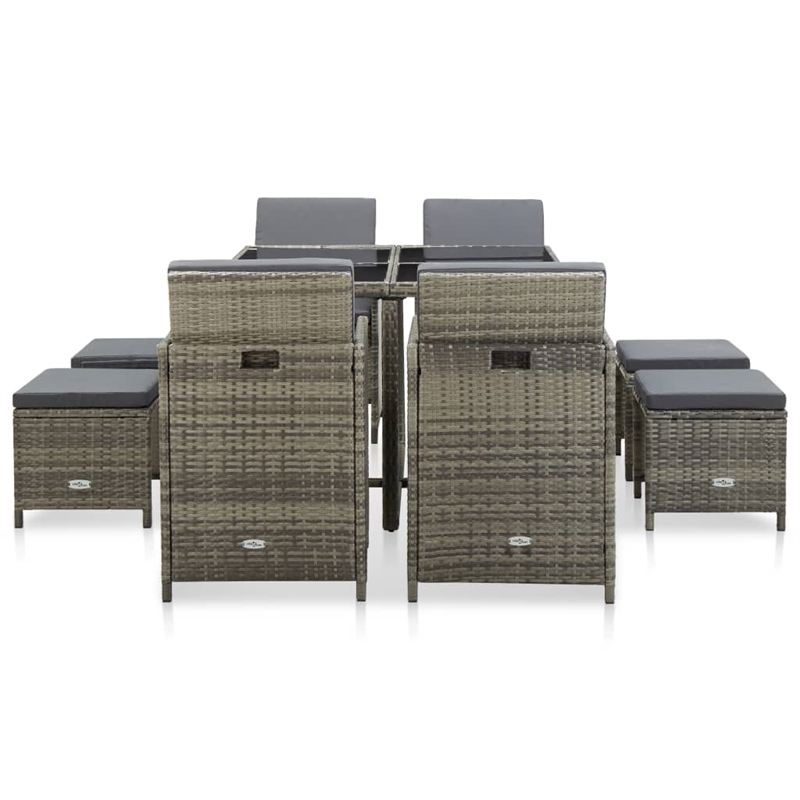 Afuera Living 9 Piece Poly Rattan Garden Dining Set with Cushions in Gray
