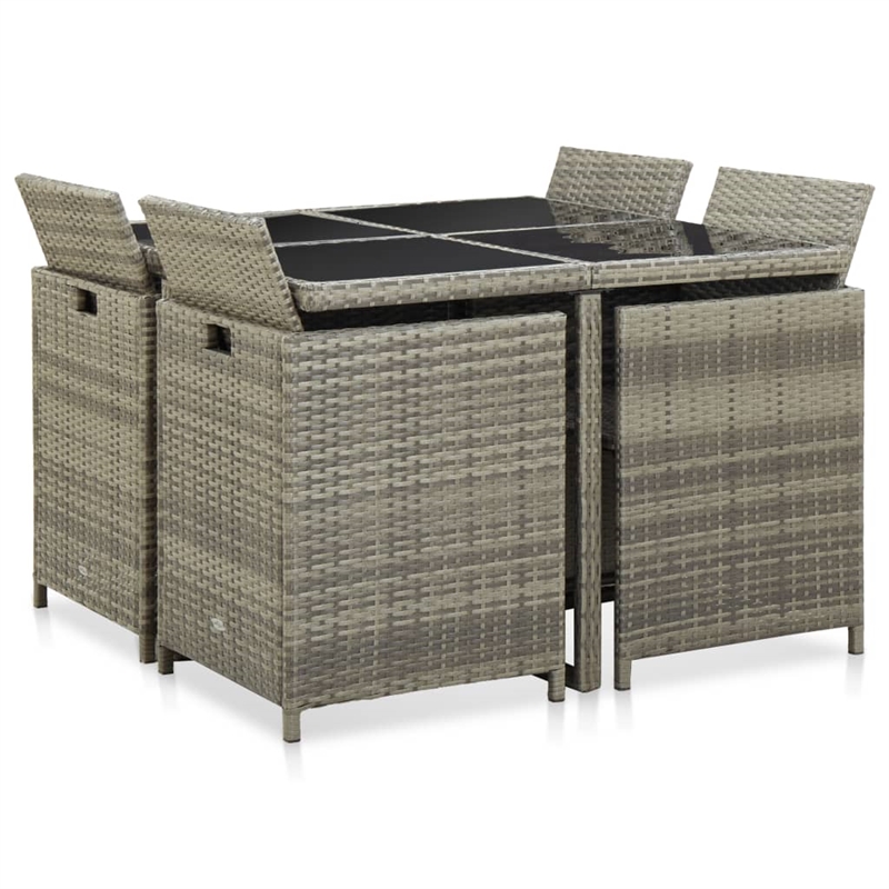 Afuera Living 9 Piece Poly Rattan Garden Dining Set with Cushions in Gray