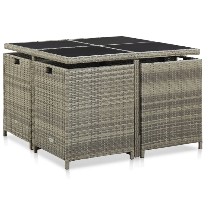 Afuera Living 9 Piece Poly Rattan Garden Dining Set with Cushions in Gray
