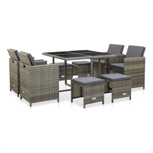 Afuera Living 9 Piece Poly Rattan Garden Dining Set with Cushions in Gray