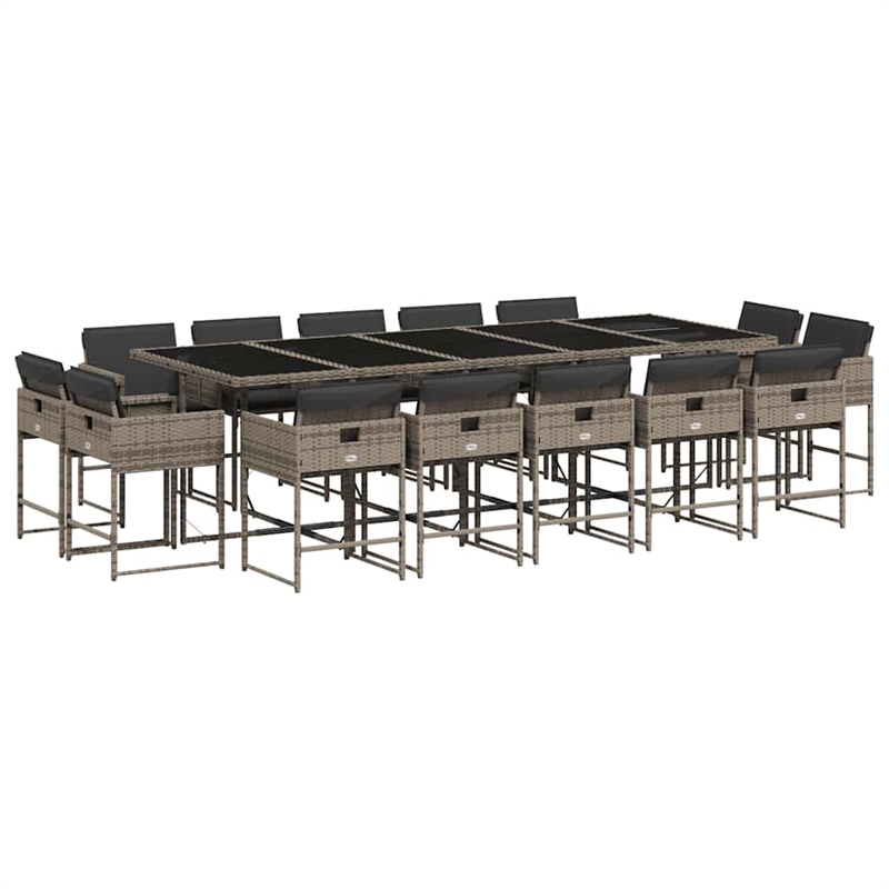 Afuera Living Contemporary 15 Piece Poly Rattan Patio Dining Set in Gray