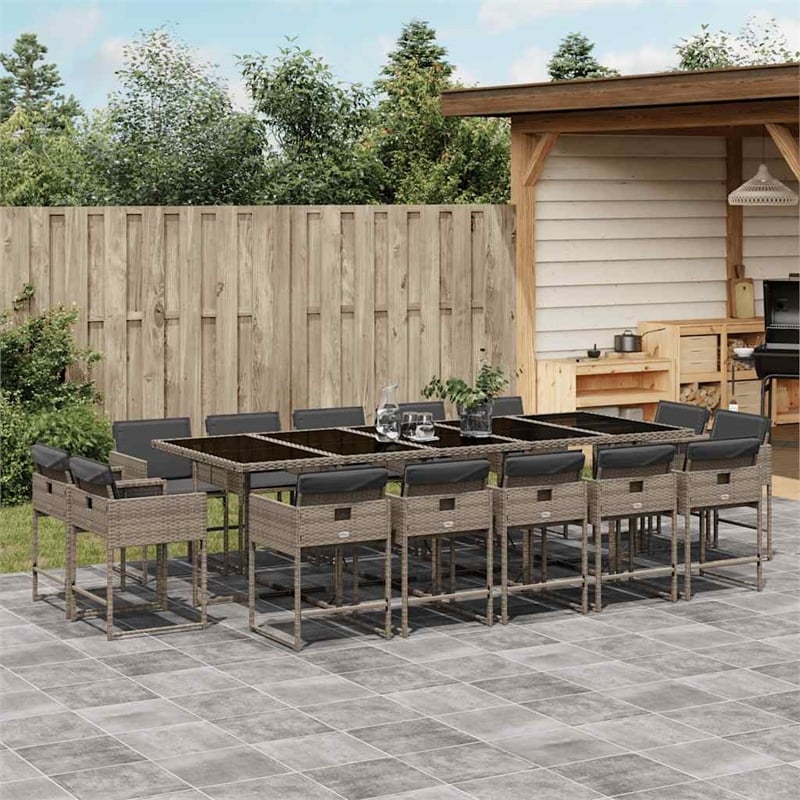 Afuera Living Contemporary 15 Piece Poly Rattan Patio Dining Set in Gray