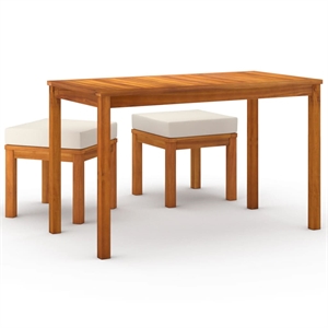 Afuera Living 3 Piece Acacia wood Garden Dining Set in Cream