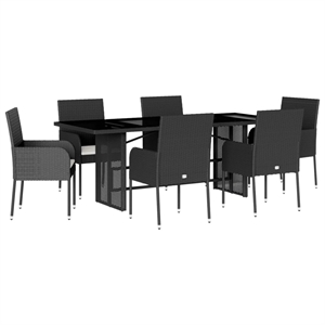 Afuera Living 7 Pc Rattan Garden Dining Set with Cushions in Black/Cream White