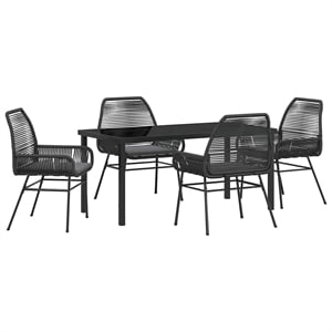 Afuera Living 5 Piece Poly Rattan Garden Dining Set with Cushions in Black