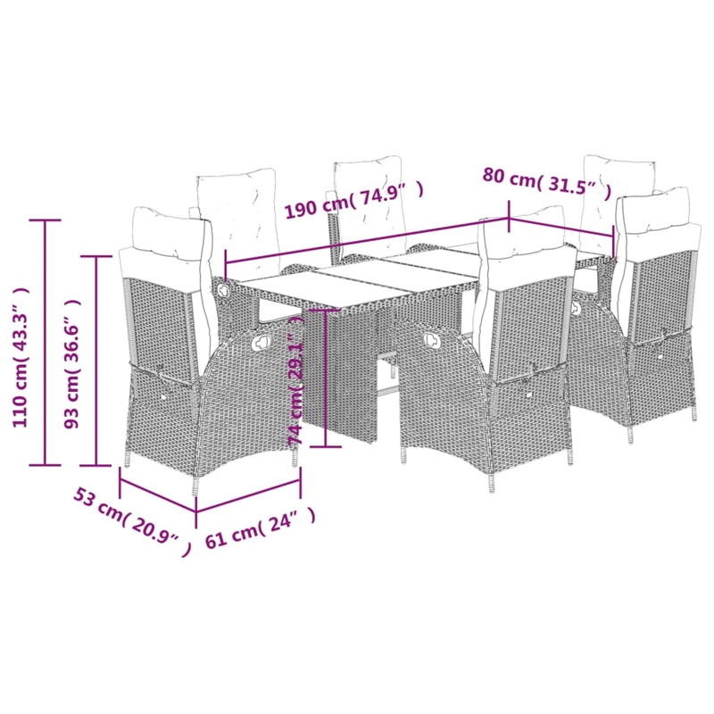 Afuera Living 7 Piece Rattan Garden Dining Set in Brown/Cream white