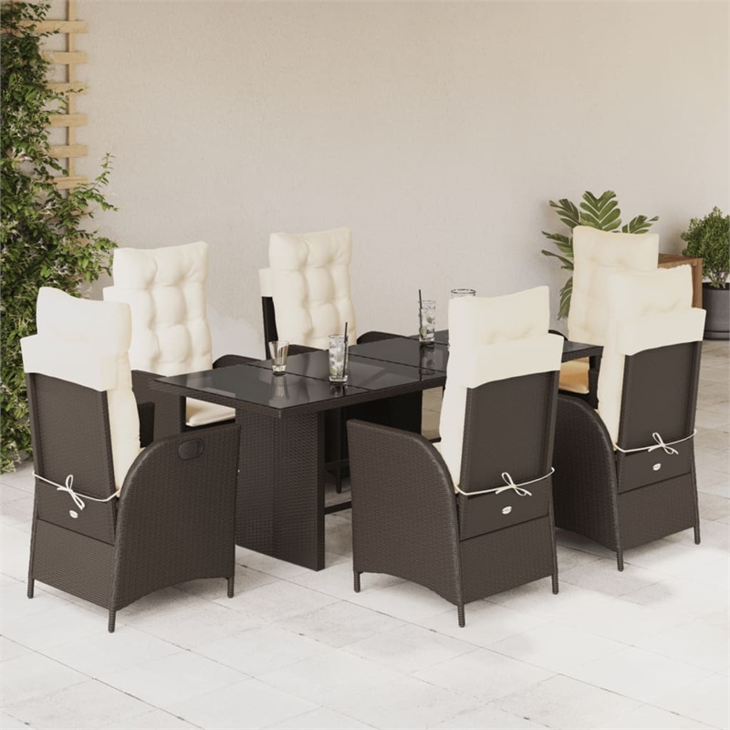 Afuera Living 7 Piece Rattan Garden Dining Set in Brown/Cream white
